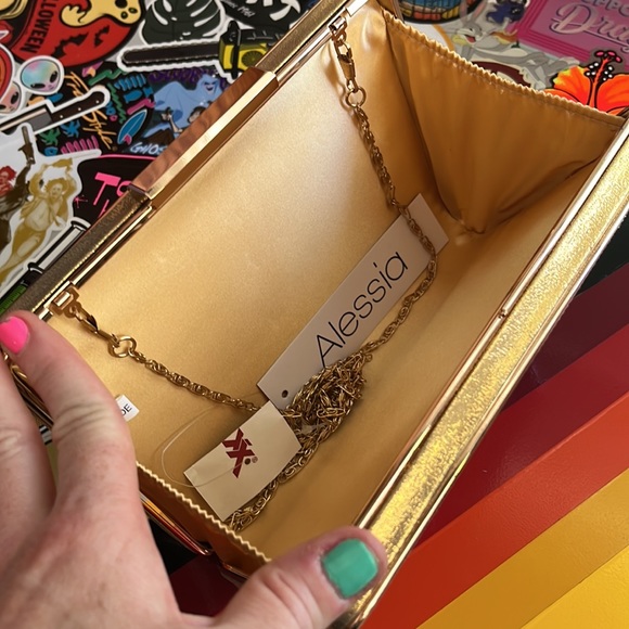 Rainbow Rhinestone Gold Hardshell Clutch - Picture 4 of 6